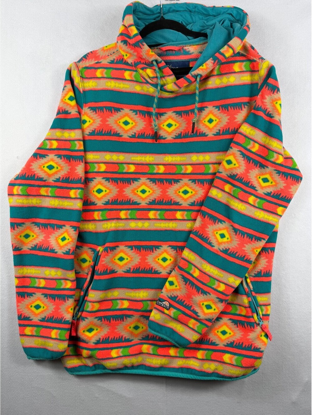 Chubbies Beach Club Fleece Hoodie Pullover Aztec Print Mens Medium Teal
